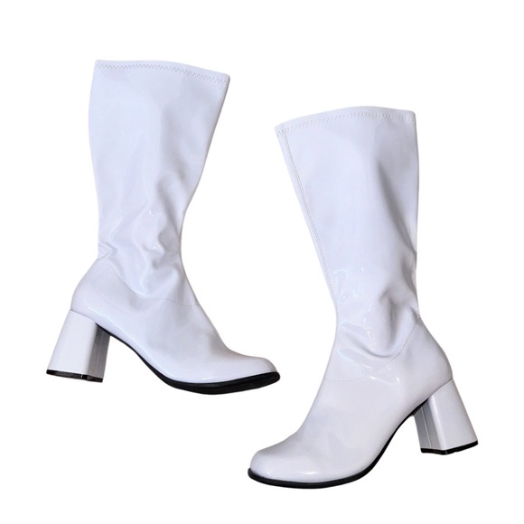 ELLIE white Patent tall 3in block heel GO GO  BOOTS WOMEN’S size XL 10 11 - Picture 9 of 14